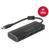 DeLOCK USB-C 3.1 > 3x USB-A 3.0 Hub + HDMI usb-hub Zwart, 0,15 meterr, 4K