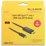 DeLOCK USB-C (male) > HDMI (male) (DP Alt Mode) kabel Zwart, 3 meter, 4K 30 Hz