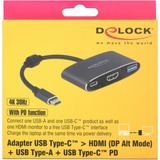 DeLOCK USB-C male > HDMI female + USB-A + USB-C PD adapter Zwart, 0,2 meter, 4K 30Hz