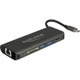 DeLOCK USB Type-C 3.1 Docking Station HDMI 4K 30 Hz, Gigabit LAN en USB PD functie Antraciet, HDMI, USB-C, USB-A, SD-kaartlezer
