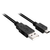 Sharkoon USB-A 2.0 naar mini-USB-B kabel Zwart, 3 meter, Dubbele afscherming