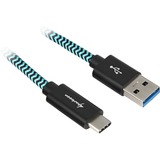 Sharkoon USB-A 3.2 Gen 2 naar USB-C 3.2 Gen 2 kabel Zwart/lichtblauw, 0,5 meter
