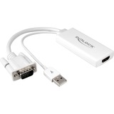 DeLOCK VGA (male) + USB-A (male) naar HDMI (female) adapter Wit, 0,25 meter