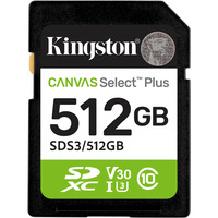 Kingston Canvas Select Plus 512 GB SDXC geheugenkaart UHS-I U3, Class 10, V30