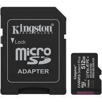 Kingston Canvas Select Plus 512 GB MicroSDXC geheugenkaart Zwart, UHS-I U3, Class 10, V30, Incl. SD Adapter