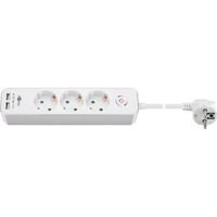 goobay 3-Weg Stekkerdoos met schakelaar en USB stekkerdoos Wit, kabel 1.5 meter, 2x USB-A