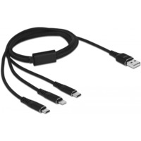 DeLOCK USB Charging cable 3 in 1 for Lightning, micro USB, USB-C kabel Zwart, 1 meter
