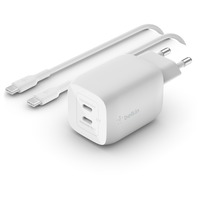 Belkin BoostCharge Pro 2-poorts USB-C GaN-wandlader met PPS (65 W) + USB-C/USB-C-kabel Wit