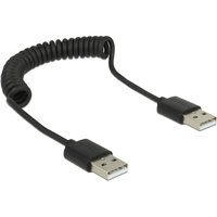 DeLOCK USB-A 2.0 kabel (male/male), spiraalkabel Zwart, 20-60 cm