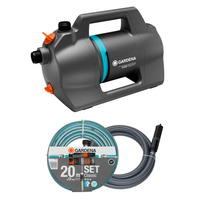 GARDENA Besproeiingspomp 5000 Silent Set met slang en aanzuigunit Donkergrijs/turquoise, 9081-20 | Pomp | 20 m slang | 3,5 m aanzuigunit