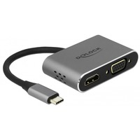 DeLOCK USB-C > HDMI + VGA adapter Grijs, 0,12 meter