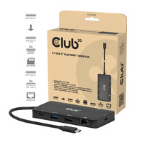Club 3D 9-1 Dual HDMI Display USB-C Hub PD3.0 100W dockingstation Zwart