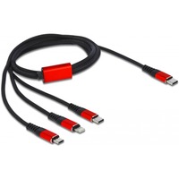 DeLOCK USB-oplaadkabel 3-in-1 USB-C naar Lightning + Micro USB + USB-C Zwart/rood, 1 meter