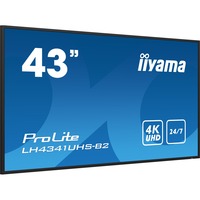 iiyama Prolite LH4341UHS-B2 42.5" 4K Ultra HD Public Display Zwart, 4K UHD, VGA, HDMI, Audio, LAN