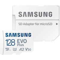 SAMSUNG EVO Plus microSDXC (2024), 128 GB geheugenkaart Wit, U3, V30, A2, Incl. SD-Adapter
