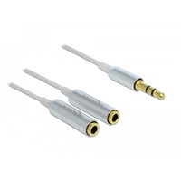 DeLOCK Cable audio splitter stereo jack male 3.5mm > 2x stereo jack female splitterkabel Wit/zilver