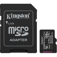 Kingston Canvas Select Plus 128 GB MicroSDXC geheugenkaart Zwart, UHS-I U1, Class 10, V10, Incl. SD Adapter