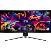 MSI MAG 341CQP QD-OLED 34" Curved UltraWide gaming monitor Zwart, 2x HDMI, DisplayPort, 2x USB-A, USB-B, USB-C, 175 Hz