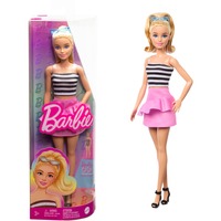 Mattel Barbie Barbie Fashionistas Pop #213, Blond Met Gestreepte Top, Roze Rok En Zonnebril 