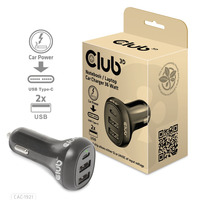 Club 3D Notebook / Laptop autolader 36 Watt Zwart, 1x USB-C, 2x USB-A