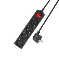 ACT Connectivity Stekkerdoos met lichtgevende schakelaar, 4 sockets, 2 m, zwart stekkerdoos Zwart