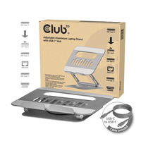 Club 3D CSV-2554 Verstelbare aluminium laptopstandaard met USB-C hub Zilver, 4K60Hz, PD 100W, 360° rotatie 