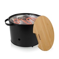 Princess 112240 Hybrid Bucket Barbecue | Elektrisch | Houtskool Zwart, Ø 32 cm | incl. luxe bamboe serveer- en snijplank