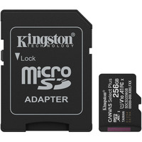 Kingston Canvas Select Plus 256 GB MicroSDXC geheugenkaart Zwart, UHS-I U1, Class 10, V10, Incl. SD Adapter