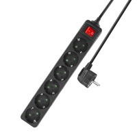 ACT Connectivity Stekkerdoos met lichtgevende schakelaar, 6 sockets, 3 m, zwart stekkerdoos Zwart
