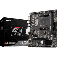 MSI A520M-A PRO socket AM4 moederbord Zwart/grijs, RAID, Gb-LAN, Sound, µATX