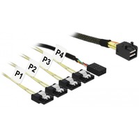 DeLOCK Interne MiniSAS-HD SFF-8643 naar 4x 7-pin SATA adapterkabel Zwart, 1 meter, met Sideband