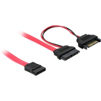 DeLOCK Slim SATA 13-pin naar 7-pin SATA + SATA Power adapter Rood, 0,5 meter
