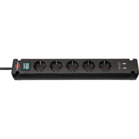 Brennenstuhl Bremounta Stekkerdoos 5-voudig stekkerdoos Zwart, 2x USB