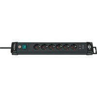 Brennenstuhl Premium-Line stekkerdoos 6-voudig + 2x USB stekkerdoos Zwart, 3 meter