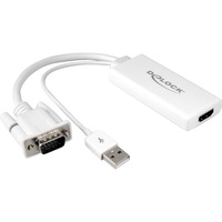 DeLOCK VGA (male) + USB-A (male) naar HDMI (female) adapter Wit, 0,25 meter