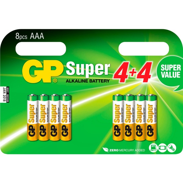 GP Batteries 24A Super Alkaline 8x AAA Multipack batterij 8x AAA batterijen