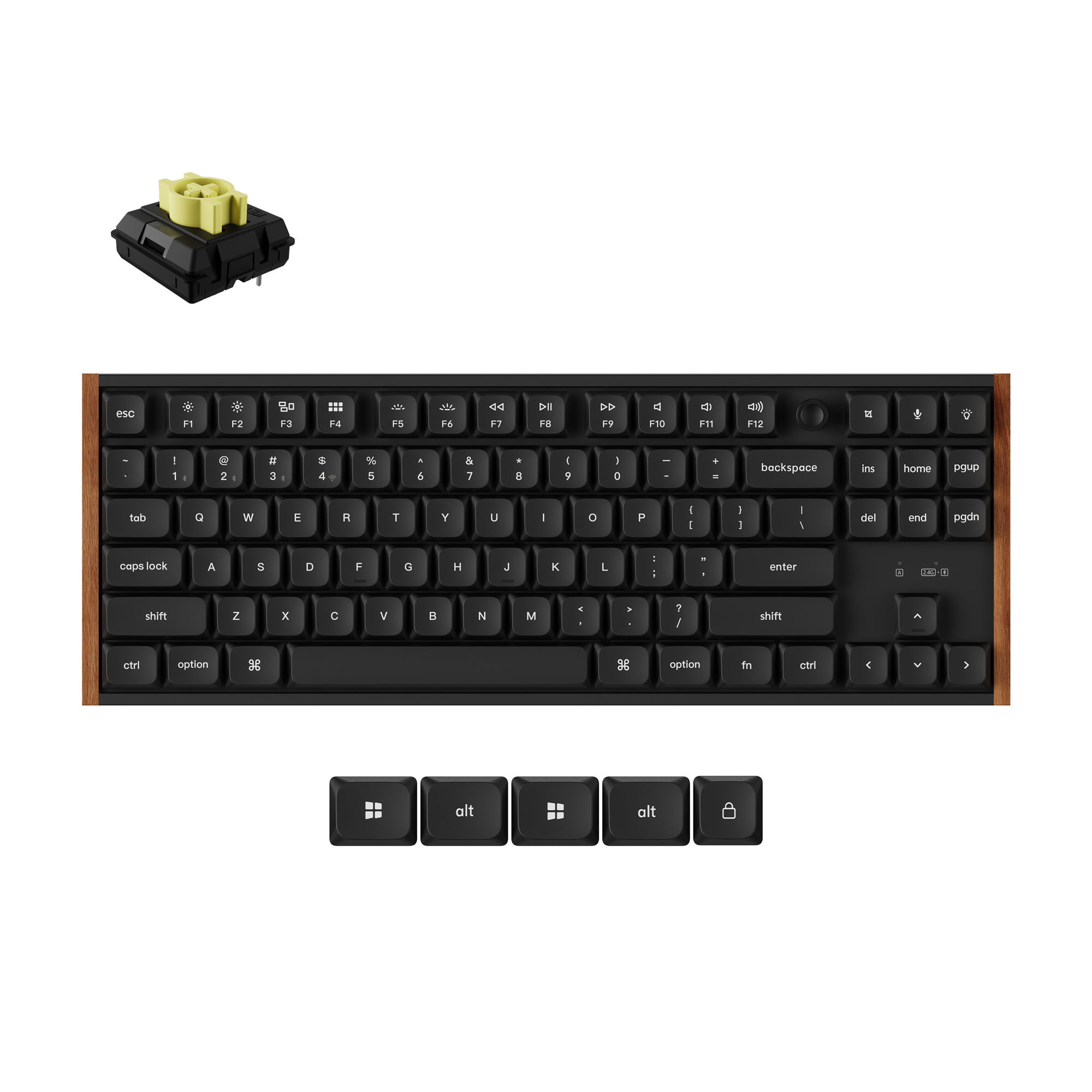 Keychron k1 ultra 8k wireless custom mechanical keyboard (zwart, us lay-out (qwerty), milk pom banana, 80% (tkl), rgb leds, lsa double-shot pbt, usb-c | 2.4 ghz | bluetooth 5.2)