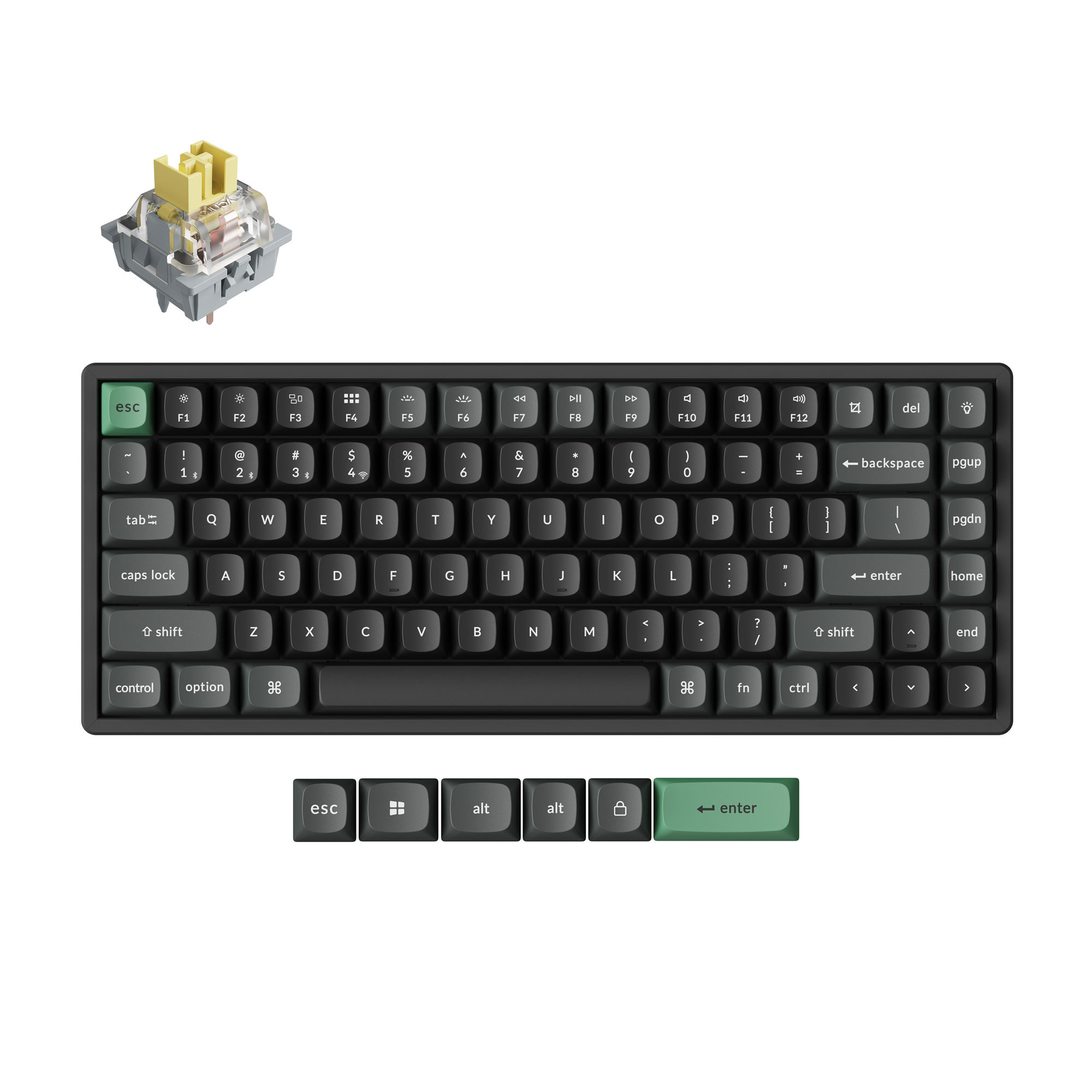 Keychron k2 ultra 8k wireless custom mechanical keyboard (zwart, us lay-out (qwerty), apex banana, 75%, rgb leds, osa double-shot pbt, usb-c | 2.4 ghz | bluetooth 5.2)