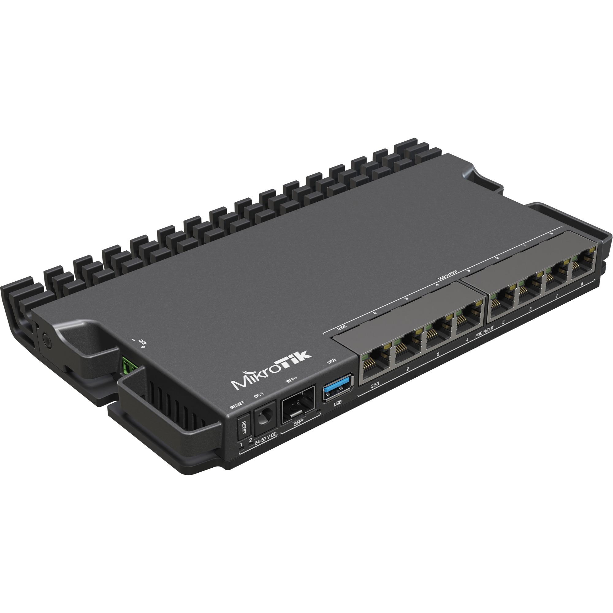 MikroTik heavy-duty rb5009 router (rb5009upr+s+in) (zwart, marvell armada 7040 cpu, poe, sfp+)