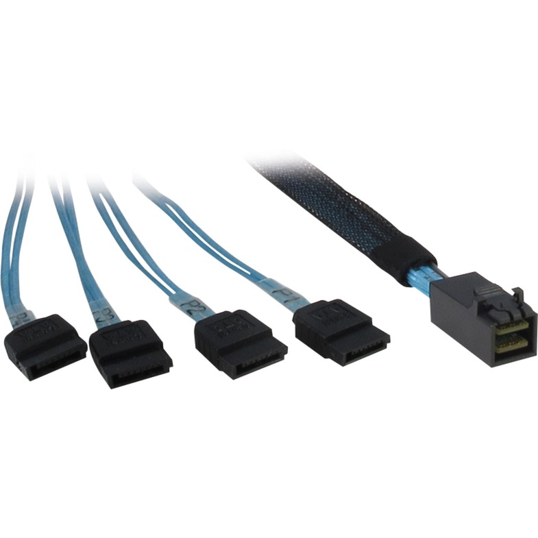 Inter-Tech kabel sff 8643 > 4x sata (zwart/blauw, 0,5 meter (gedeeltelijk afgeschermd))
