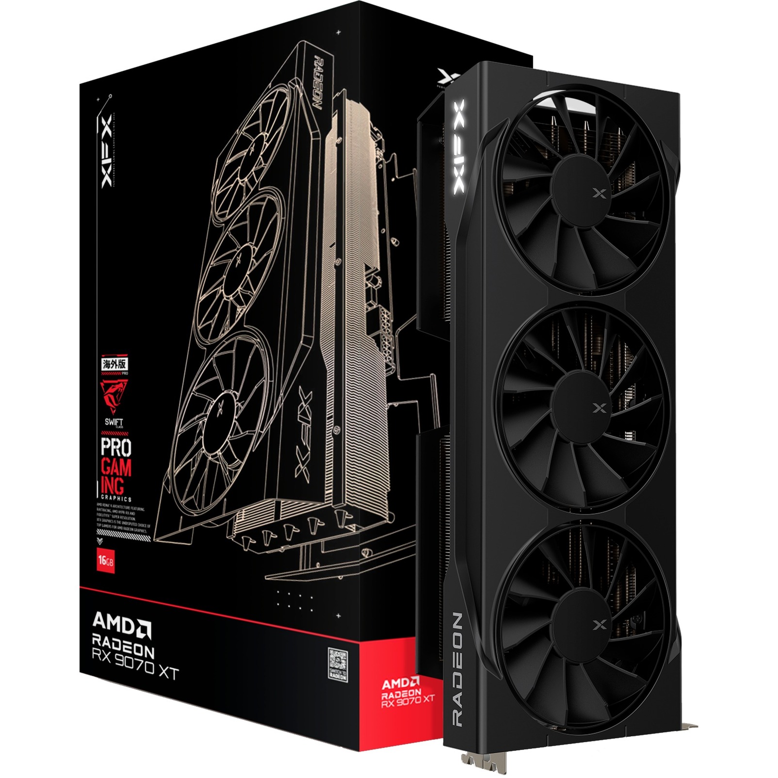 XFX radeon rx 9070 xt swift grafische kaart (zwart, rdna4, gddr6, 3x displayport, 1x hdmi 2.1)