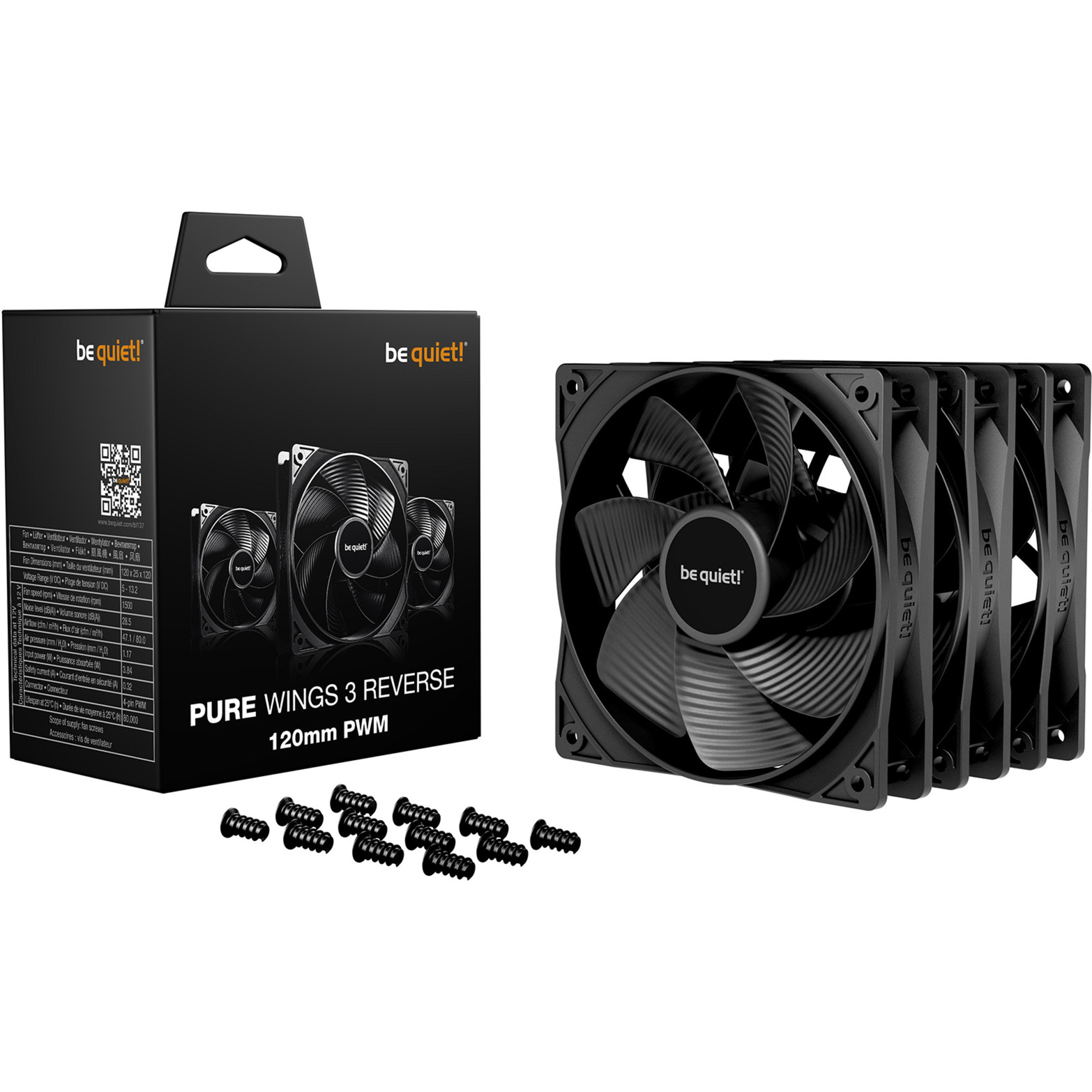 Be Quiet! pure wings 3 reverse case fans (zwart, 3 stuks, 120 x 120 x 25 mm, pwm)