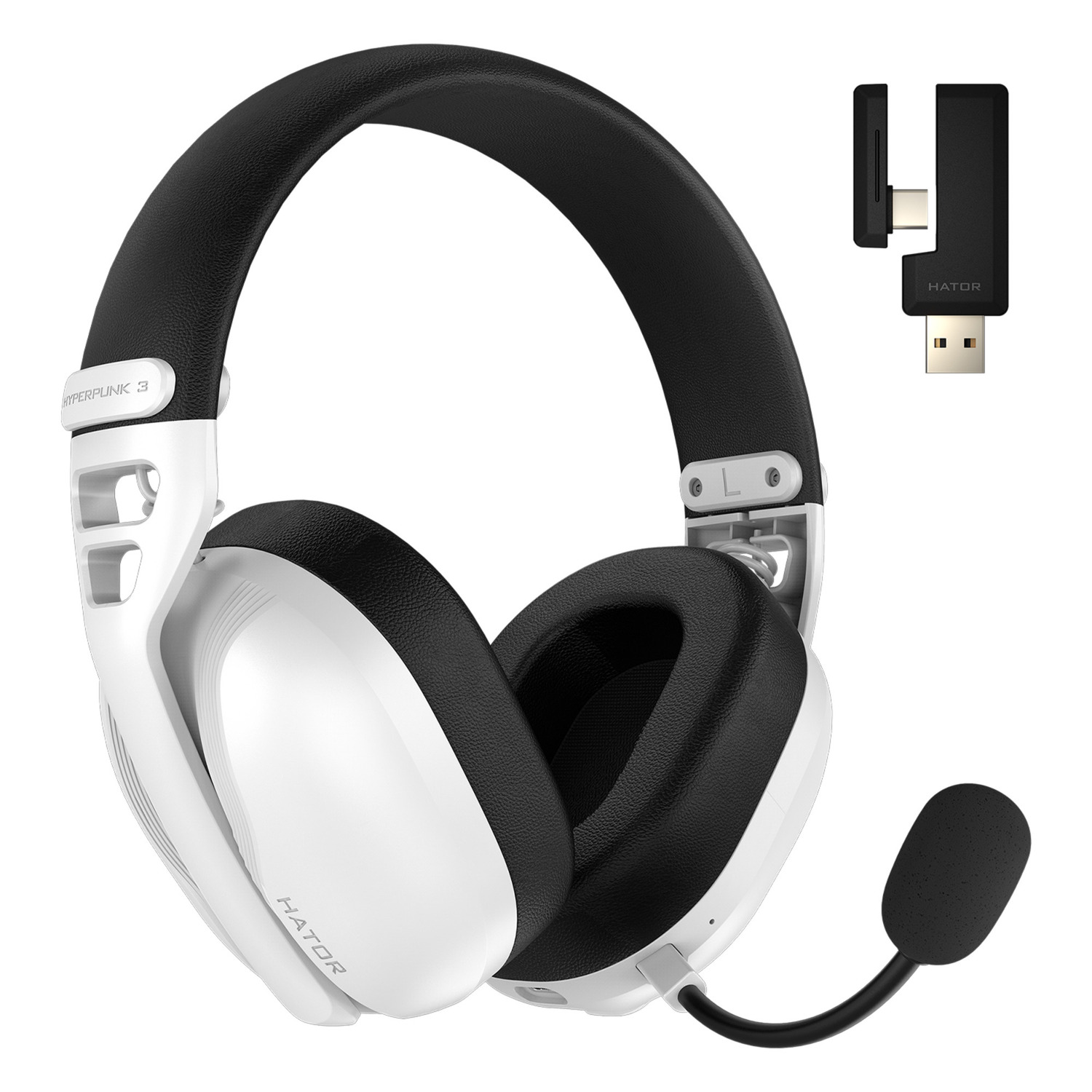 Hator Hyperpunk 3 Wireless over-ear gaming headset (Wit, 2.4GHz / Bluetooth 5.4 / USB-C)