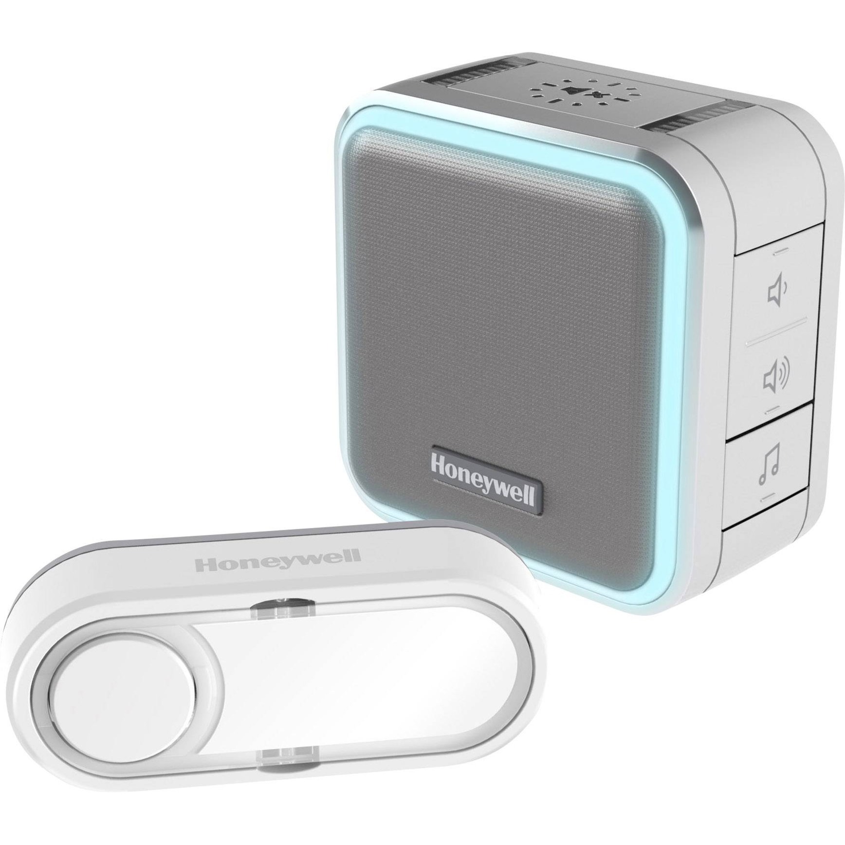Honeywell dc515sg draadloze draagbare deurbel met haloverlichting, slaapmodus en drukknop (wit/grijs) afbeelding