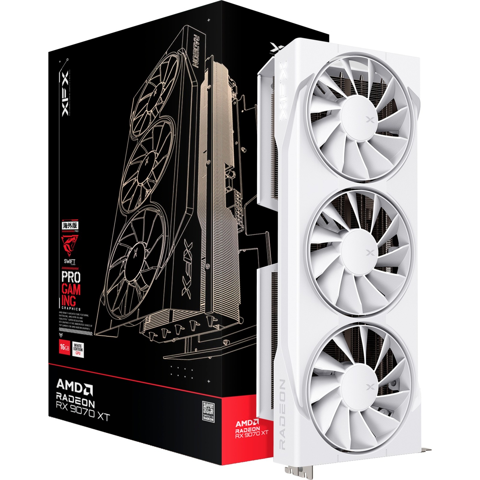 XFX radeon rx 9070 xt swift grafische kaart (wit, rdna4, gddr6, 3x displayport, 1x hdmi 2.1)