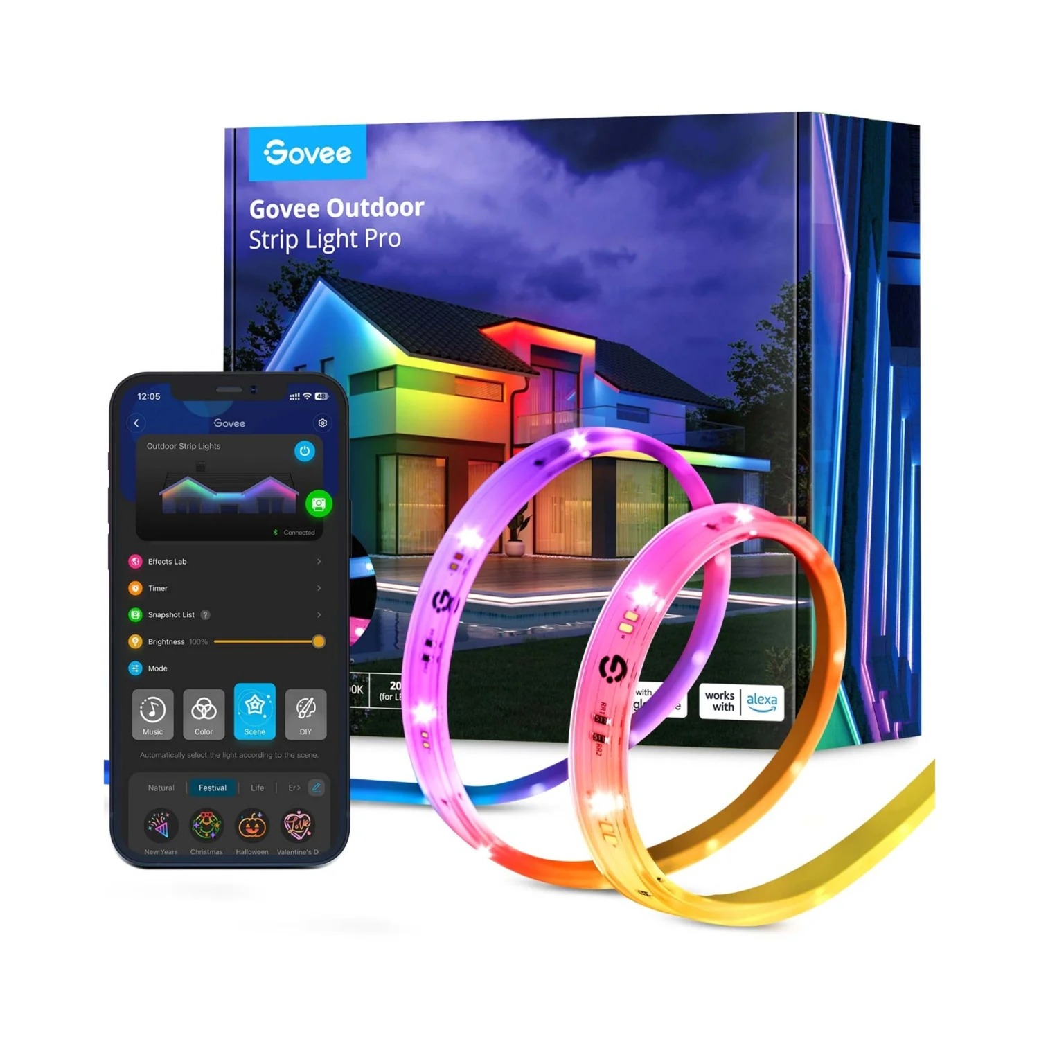 Govee slimme buiten ledstrip - 10 meter ip65 - rgbicww - app-bediening - alexa/google