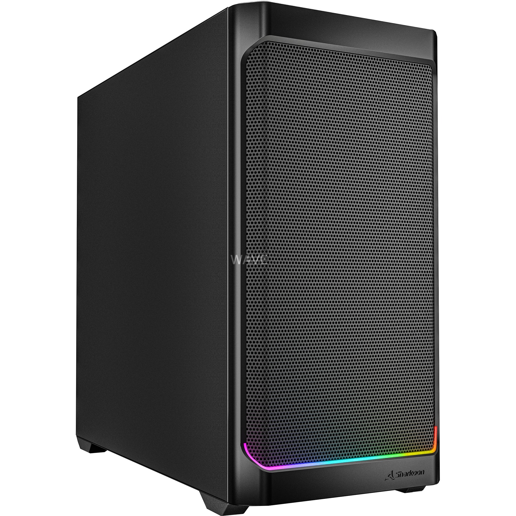 Sharkoon mk4 rgb strip mini tower behuizing (zwart | 2x usb-a | 1x usb-c | rgb)