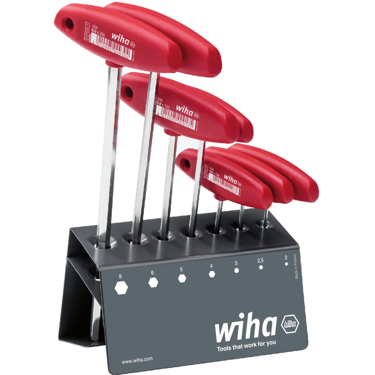Wiha stiftsleutelset met dwarsgreep (rood, 8-delig, zeskant, hoogglans vernikkeld, incl. werkbankhouder ) afbeelding