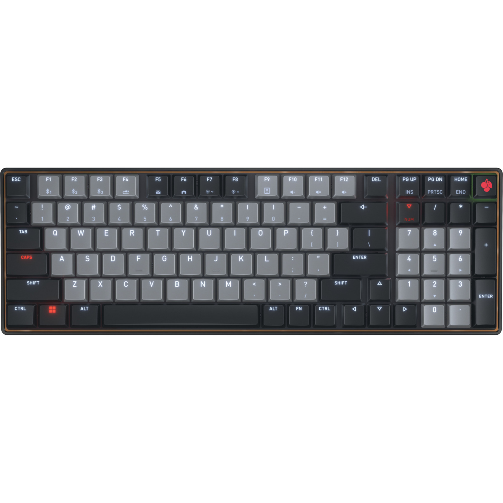 CHERRY kw 550 mx lp mechanisch toetsenbord (zwart, us lay-out (qwerty), mx low profile 2.0 ivory, 96%, white leds, pbt keycaps)