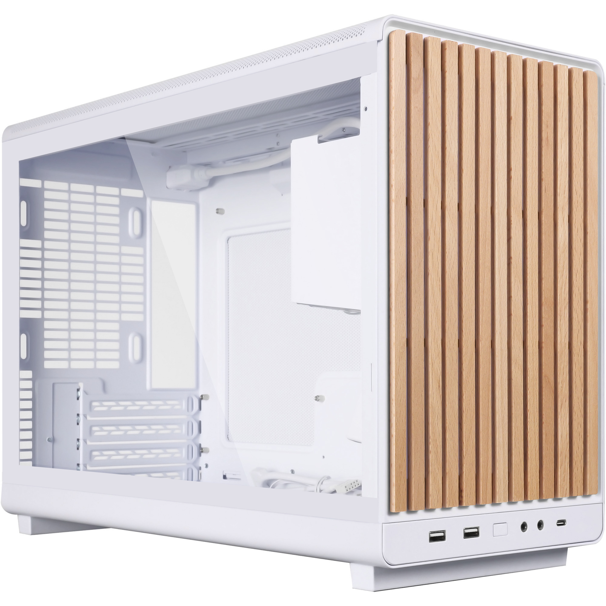 Lian Li a3-matx white (wood edition) midi tower behuizing (wit/houtkleur | 2x usb-a | 1x usb-c | tempered glass)
